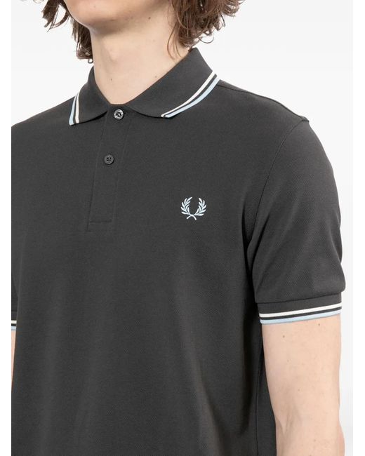 Fred Perry Black Embroidered Short-Sleeve Polo Shirt for men