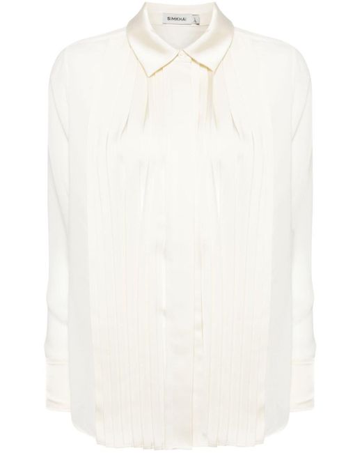 Vinka pleated-front blouse Jonathan Simkhai de color White