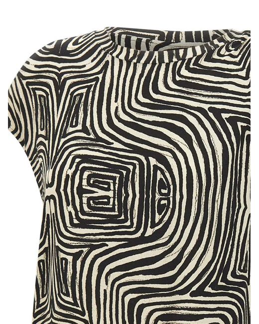 Elena Miro Natural Abstract-Pattern Gathered T-Shirt