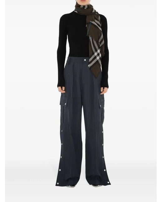 Burberry Black Check Wool Scarf