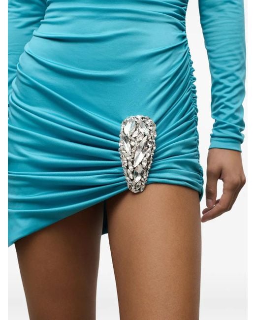 Area Blue Crystal-Embellished Draped Mini Dress