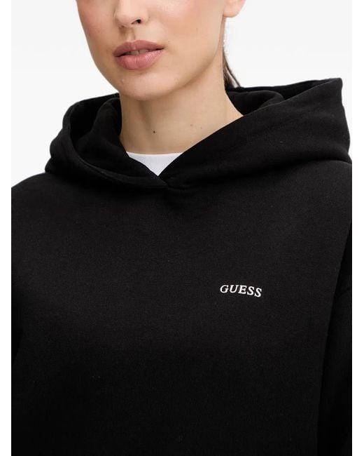 Guess Black Nat Logo-Print Pouch-Pocket Hoodie