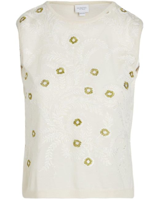 Giambattista Valli White Floral-embroidered Knitted Top