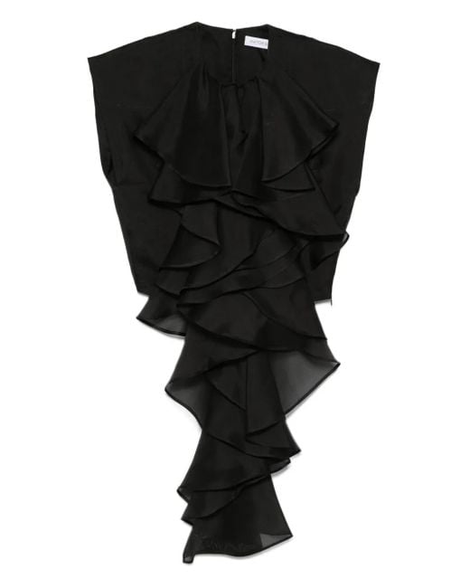 Viktor & Rolf Black Layered-Ruffle Silk Top