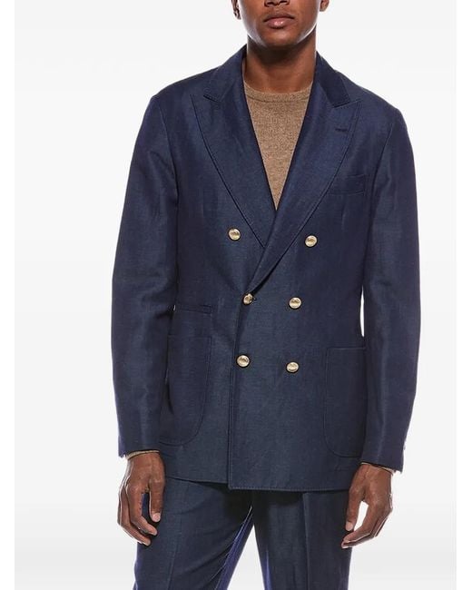 Brunello Cucinelli Blue Double-Breasted Suit for men