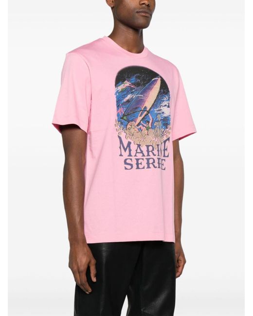 MARINE SERRE Pink Illustration-print Organic Cotton T-shirt