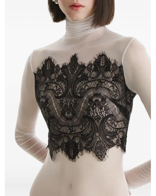 2310 STUDIO Gray Lace-Panelled Sheer Bodysuit