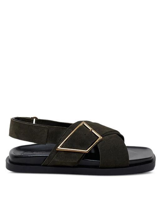 Closed Black Cross-Strap Buckle Sandals