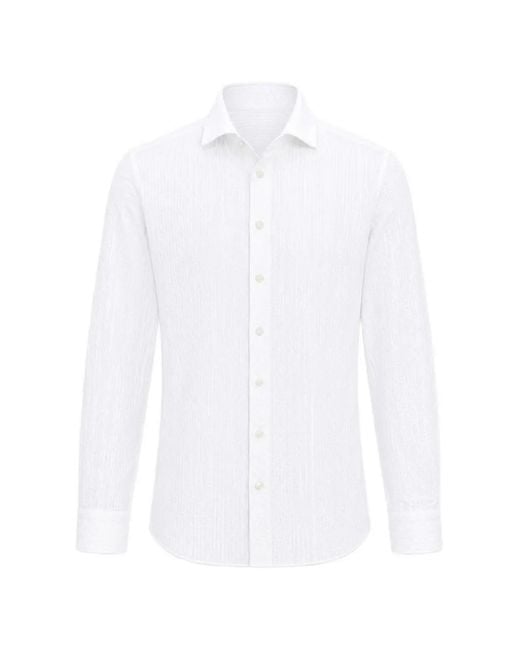 BASTONCINO White Seersucker-Texture Long-Sleeve Shirt for men