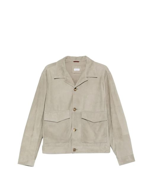 Brunello Cucinelli White Veste En Cuir À Poches Multiples for men