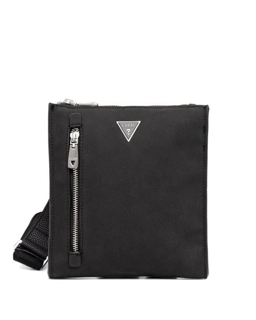 Guess Black Logo-Plaque Zip-Pocket Messenger Bag for men