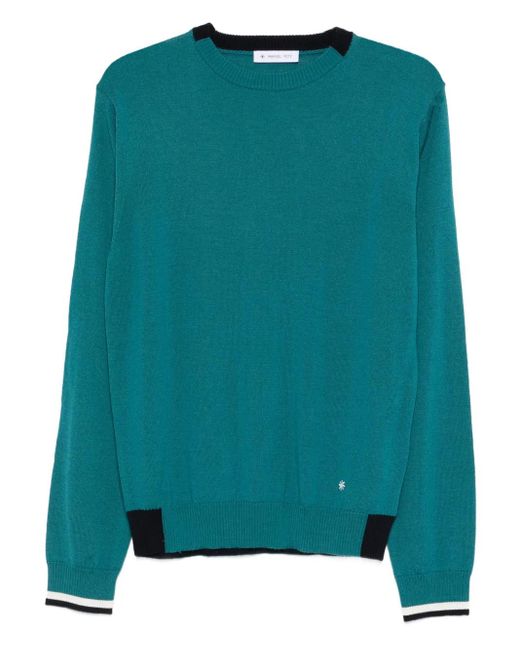 Manuel Ritz Green Ribbed Crewneck Sweater for men