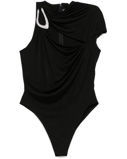 David Koma Black Crystal-Buckle Bodysuit