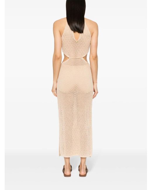 Twinset Natural Rhinestone Open-Knit Maxi Dress