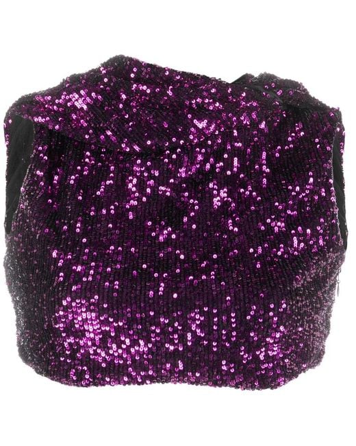 Nervi Purple Sequin-Embellished Crop Top
