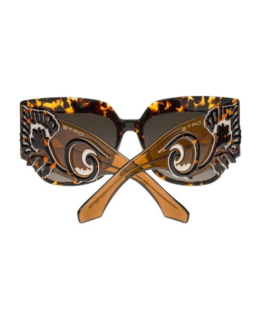 Etro Brown Blossom-Embellished Tortoiseshell Sunglasses