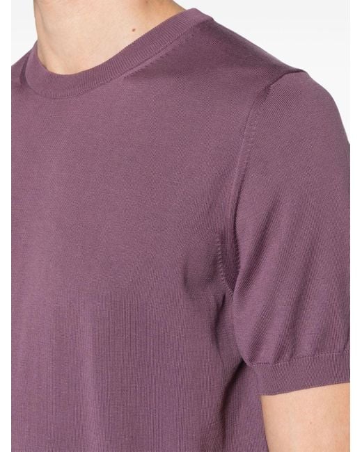 Canali Purple Short-sleeve Fine-knit Jumper for men