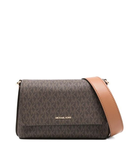 Michael Kors Brown Small Nessa Monogram Flap Cross Body Bag