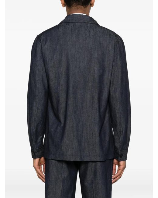 Tagliatore Blue Button Flap Shirt Jacket for men