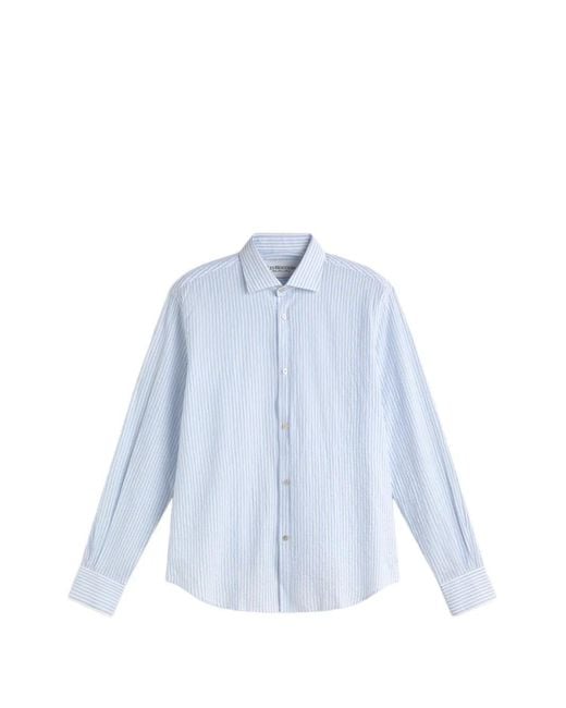LES HÉRITIERS Blue Serrsucker Stripe-Pattern Shirt for men