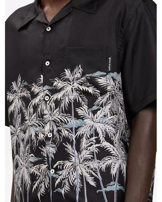 Palm Angels Black Palm Tree-Print Silk Shirt for men