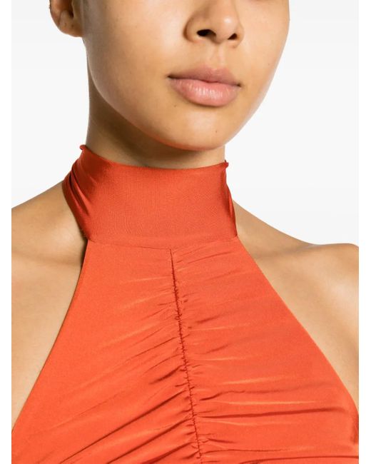 Noire Swimwear Mini-Jurk Met Halternek En Ruches in het Orange