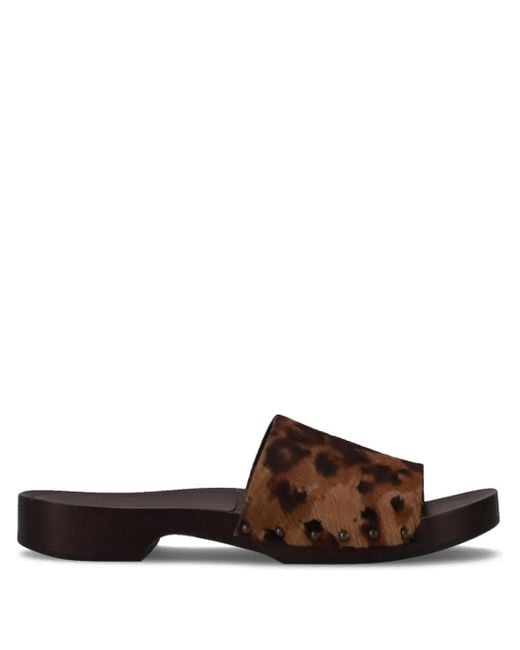 LA ROSE Brown Leopard-Print Leather Sandals