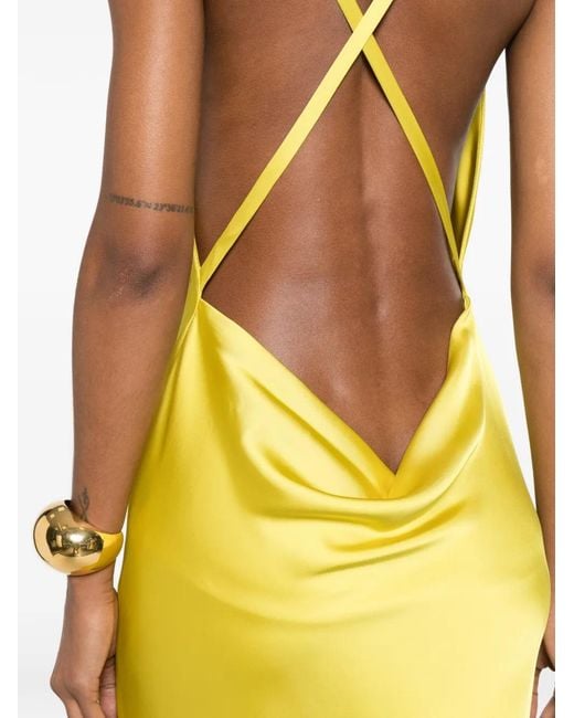 Norma Kamali Metallic Cross-Back Bias-Cut Gown