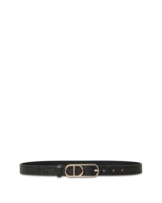 Twinset White Cracked-Effect Leather Belt