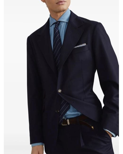Brunello Cucinelli Blue Single-Breasted Wool Blazer for men