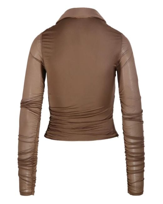 Max Mara Brown Aiello Ruched Collared Shirt