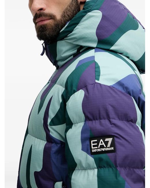 EA7 Blue Camouflage Hooded Jacket for men