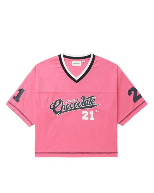 Chocoolate Pink Logo-print V-neck T-shirt