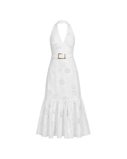 Self-Portrait White Belted Floral-Lace Dress
