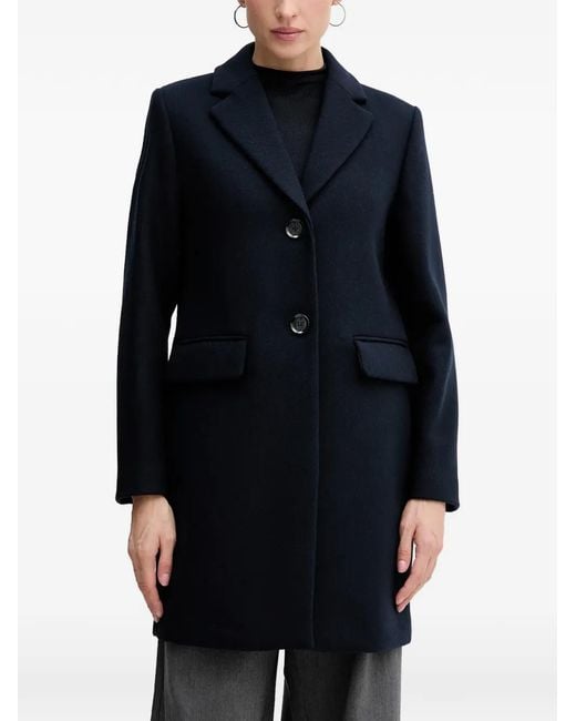 Sisley Blue Buttoned Notched-Lapels Single-Breasted Coat