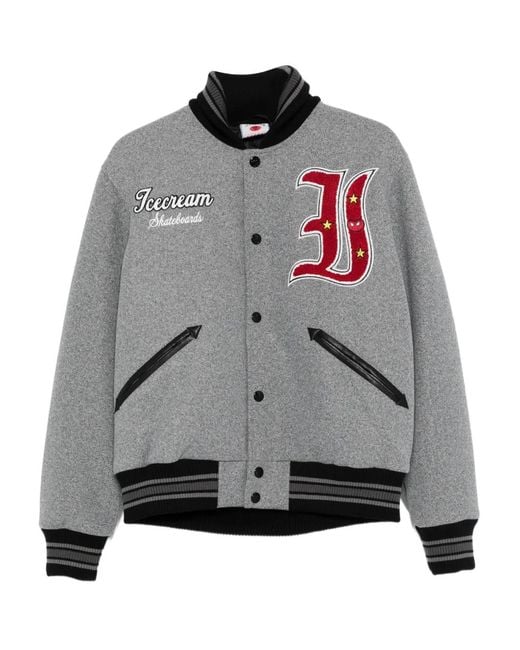 ICECREAM Gray Logo-Appliqué Bomber Jacket for men