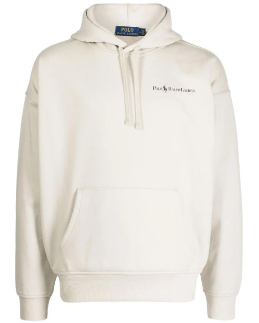 Polo Ralph Lauren White Logo-Print Drop-Shoulder Hoodie for men