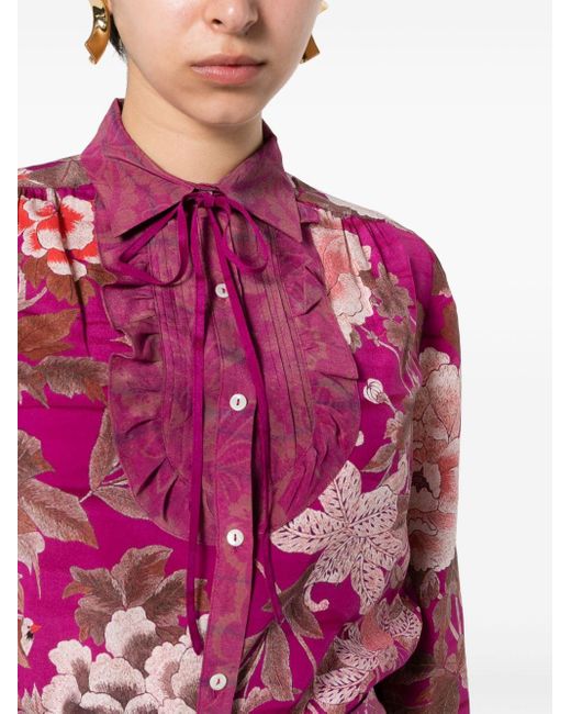 Pierre Louis Mascia Pink Bib-collar Floral Shirt