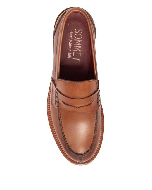 SOMMET Brown Penny-Strap Leather Loafers