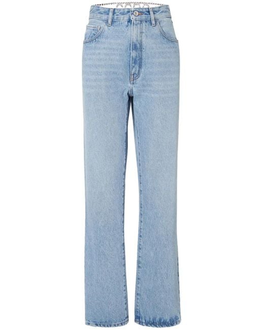 Gcds Blue Crystal-Embellished Straight-Leg Denim Jeans