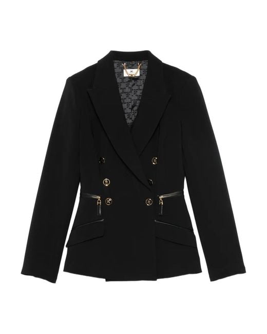 Elisabetta Franchi Black Double-Breasted Crepe Blazer
