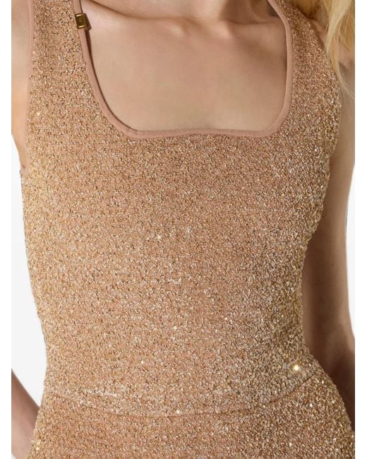 Elisabetta Franchi Natural Knit Mini Dress With Sequins