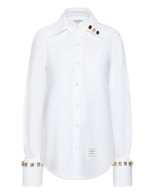 Thom Browne White Swarovski-Crystal Oxford Shirt