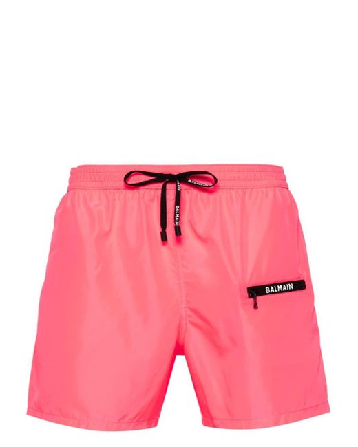 Balmain Pink Logo-print Swim Shorts for men