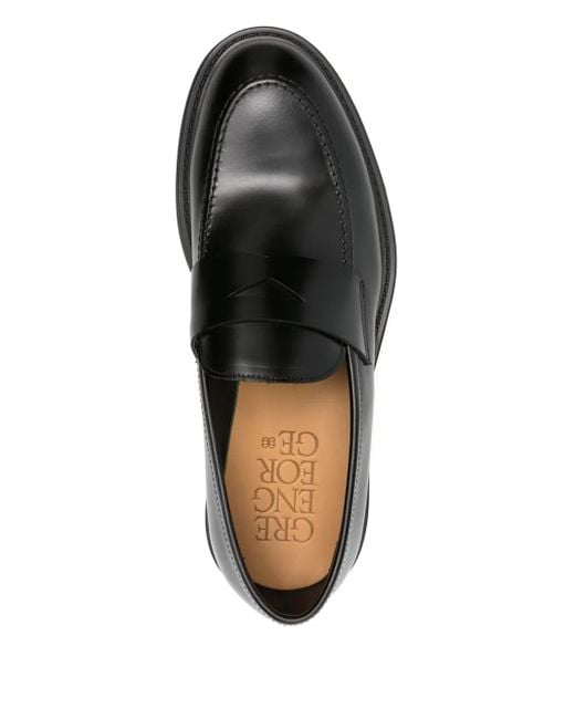 Green George Black Penny Leather Loafers for men