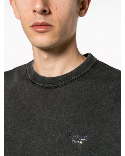 Fendi Black Logo-embossed Cotton T-shirt for men