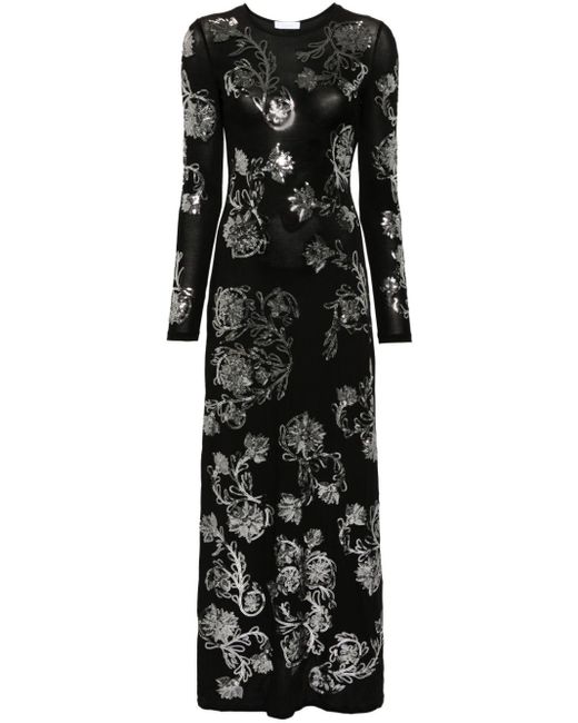 Rabanne Maxi-jurk Met Bloemenprint in het Black