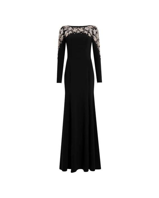 Jenny Packham Black Kelly Embellished Long-Sleeve Maxi Dress