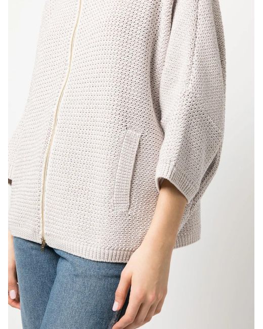 Herno White High-Neck Knitted Cardigan