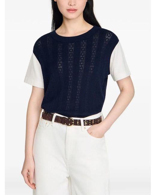Sandro Blue Pointelle Knit Sweater
